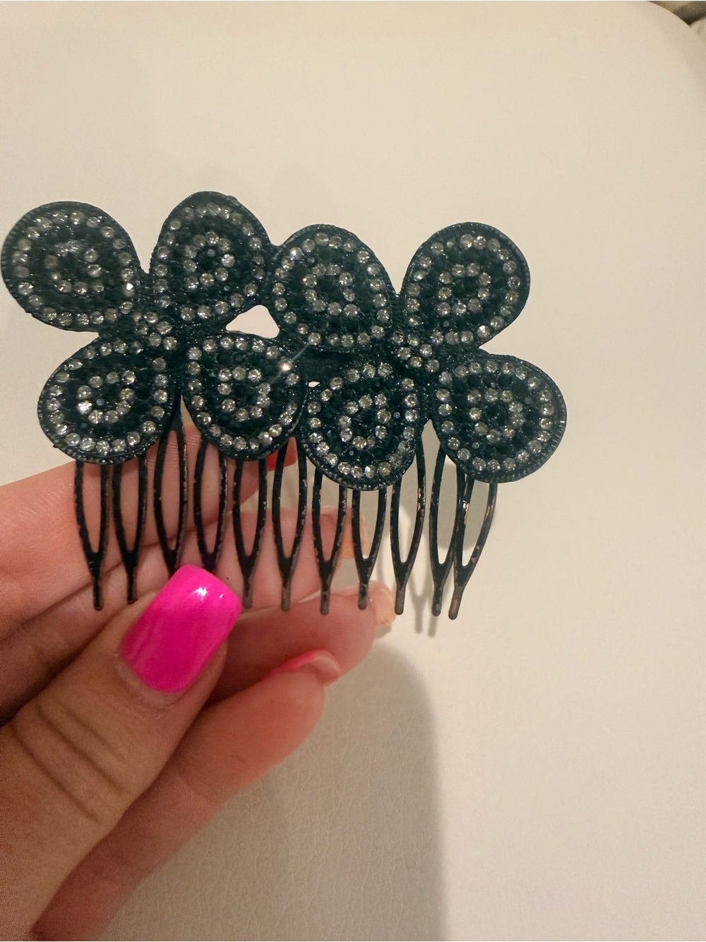 Black Crystal Floral Hair Comb - Women's Accessory